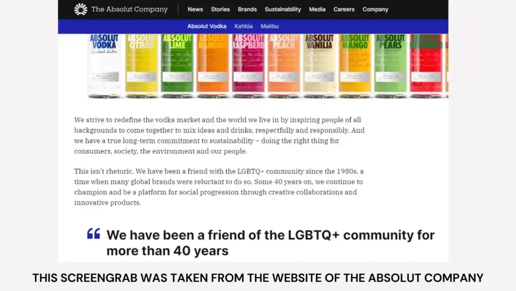 Website of Absolut Vodka about Friendship with LGBTQ+